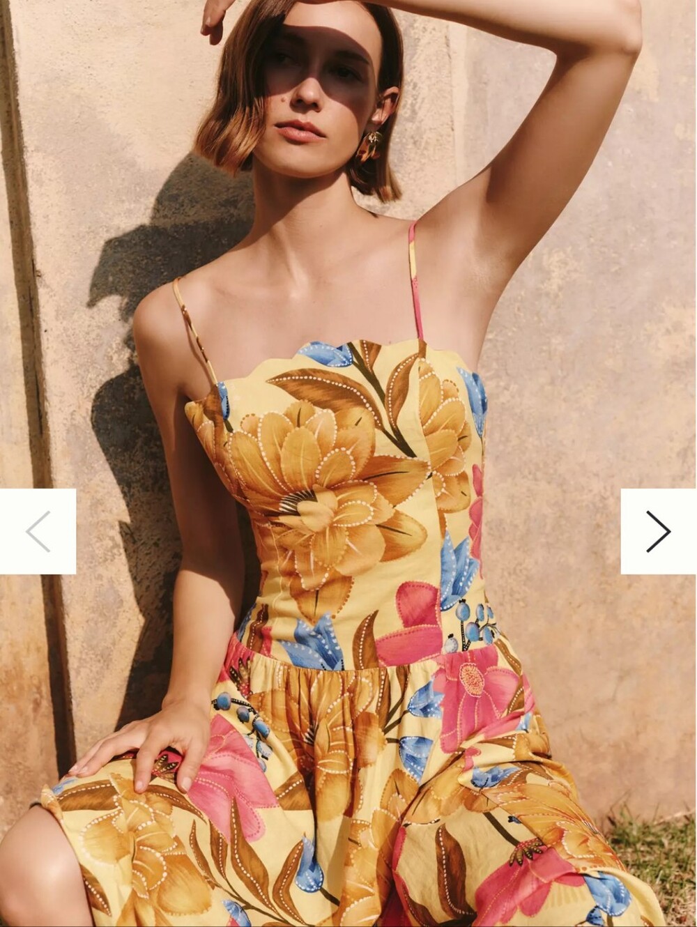 NEW Farm Rio For Anthropologie Yellow Floral Scalloped Neck DropWaist Midi Dress - Picture 4 of 15